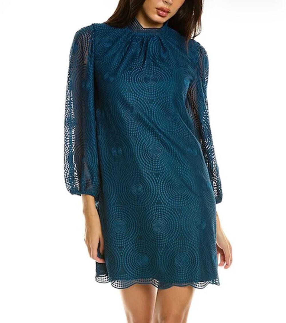 Trina Turk Palm Colony Long Sleeve Mini Dress in Ocean Size 4 NWT